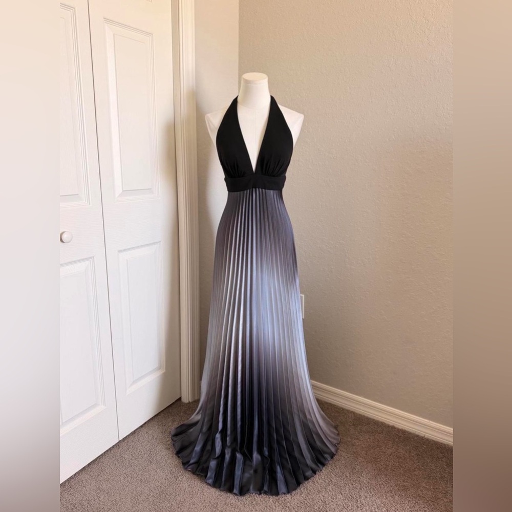 Betsy & Adam Black and Gray Gradient Maxi Dress